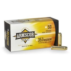 Armscor USA 357 Magnum Ammo 125 Grain Full Metal Jacket ammo for sale online at cheap discount prices with free shipping available on bulk 357 Magnum ammunition only at our online store legitarmsdealer.com. USA carries the entire line of Armscor USA ammunition for sale online with free shipping on bulk ammo including this Armscor USA 357 Magnum Ammo 125 Grain Full Metal Jacket.